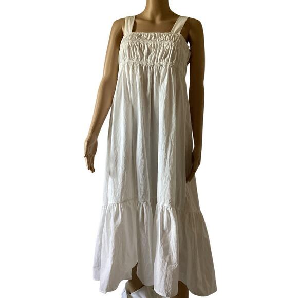 GLNEGE Women's white, tiered, flowy maxi midi boho summer dress sz L - Picture 1 of 8